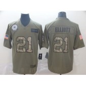 Dallas Cowboys #21 Ezekiel Elliott 2019 Olive Camo Salute To Service Limited Nike NFL Men Jersey