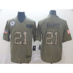 Dallas Cowboys #21 Ezekiel Elliott 2019 Olive Camo Salute To Service Limited Nike NFL Men Jersey