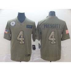Dallas Cowboys #4 Dak Prescott 2019 Olive Camo Salute To Service Limited Nike NFL Men Jersey