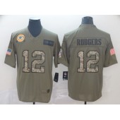 Green Bay Packers #12 Aaron Rodgers 2019 Olive Camo Salute To Service Limited Nike NFL Men Jersey