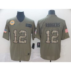 Green Bay Packers #12 Aaron Rodgers 2019 Olive Camo Salute To Service Limited Nike NFL Men Jersey