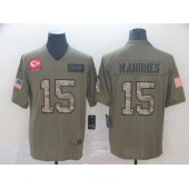 Kansas City Chiefs #15 Patrick Mahomes 2019 Olive Camo Salute To Service Limited Nike NFL Men Jersey