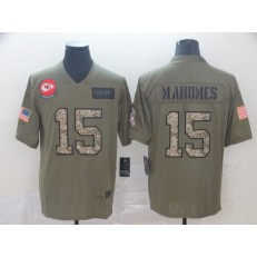Kansas City Chiefs #15 Patrick Mahomes 2019 Olive Camo Salute To Service Limited Nike NFL Men Jersey