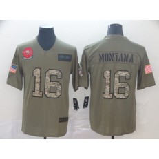 San Francisco 49ers #16 Joe Montana 2019 Olive Camo Salute To Service Limited Nike NFL Men Jersey