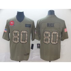 San Francisco 49ers #80 Jerry Rice 2019 Olive Camo Salute To Service Limited Nike NFL Men Jersey