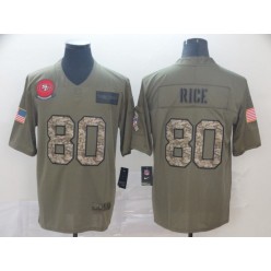 San Francisco 49ers #80 Jerry Rice 2019 Olive Camo Salute To Service Limited Nike NFL Men Jersey
