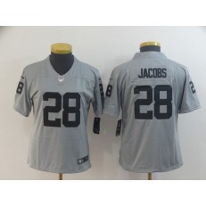 Women Nike Oakland Raiders #28 Josh Jacobs Silver Inverted Legend Limited Jersey