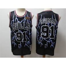 Chicago Bulls #91 Dennis Rodman Black Hardwood Classics Lightning Limited Edition Jersey