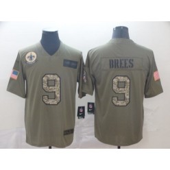 New Orleans Saints #9 Drew Brees Olive Camo Salute To Service Limited Nike NFL Men Jersey