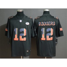 Green Bay Packers #12 Aaron Rodgers 2019 Black Salute To Service USA Flag Fashion Limited Nike NFL Men Jersey