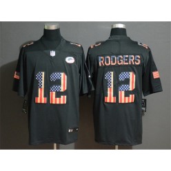 Green Bay Packers #12 Aaron Rodgers 2019 Black Salute To Service USA Flag Fashion Limited Nike NFL Men Jersey