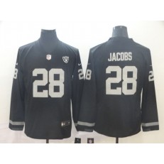 Oakland Raiders #28 Josh Jacobs Black Therma Long Sleeve Nike NFL Men Jersey