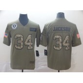 Oakland Raiders #34 Bo Jackson 2019 Olive Camo Salute To Service Limited Nike NFL Men Jersey