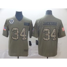 Oakland Raiders #34 Bo Jackson 2019 Olive Camo Salute To Service Limited Nike NFL Men Jersey