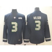Seattle Seahawks #3 Russell Wilson Navy Therma Long Sleeve Nike NFL Men Jersey