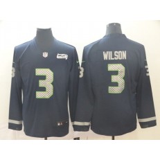 Seattle Seahawks #3 Russell Wilson Navy Therma Long Sleeve Nike NFL Men Jersey
