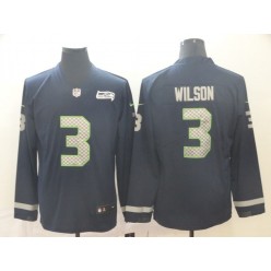 Seattle Seahawks #3 Russell Wilson Navy Therma Long Sleeve Nike NFL Men Jersey
