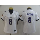 Women Nike Baltimore Ravens #8 LaMar Jackson White Vapor Untouchable Limited Jersey