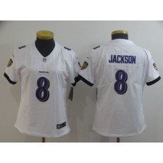 Women Nike Baltimore Ravens #8 LaMar Jackson White Vapor Untouchable Limited Jersey