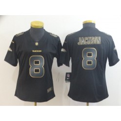 Women Nike Baltimore Ravens #8 Lamar Jackson Black Gold Vapor Untouchable Limited Jersey