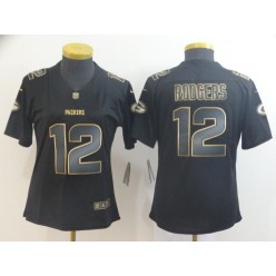Women Nike Green Bay Packers #12 Aaron Rodgers Black Gold Vapor Untouchable Limited Jersey