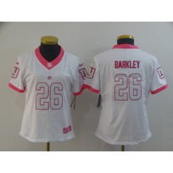 Women Nike New York Giants #26 Saquon Barkley White Pink Rush Fashion Limited Jersey
