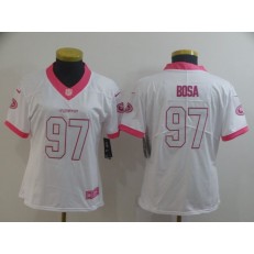 Women Nike San Francisco 49ers #97 Nick Bosa White Pink Rush Limited Jersey