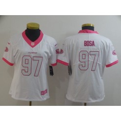 Women Nike San Francisco 49ers #97 Nick Bosa White Pink Rush Limited Jersey