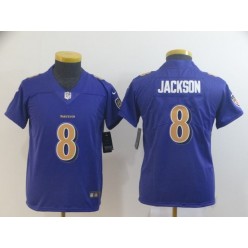 Youth Nike Baltimore Ravens #8 Lamar Jackson Purple Color Rush Limited Jersey