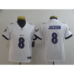 Youth Nike Baltimore Ravens #8 Lamar Jackson White Vapor Untouchable Limited Jersey