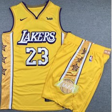 Los Angeles Lakers #23 Lebron James Yellow Nike Authentic Jersey With Shorts