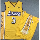 Los Angeles Lakers #3 Anthony Davis Yellow Nike Authentic Jersey With Shorts