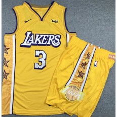Los Angeles Lakers #3 Anthony Davis Yellow Nike Authentic Jersey With Shorts