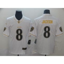 Baltimore Ravens #8 Lamar Jackson White Gold Vapor Untouchable Limited Nike NFL Men Jersey