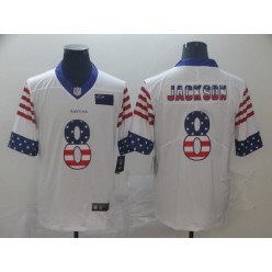 Baltimore Ravens #8 Lamar Jackson White USA Flag Fashion Limited Nike NFL Men Jersey