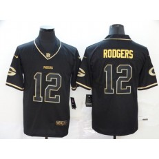 Green Bay Packers #12 Aaron Rodgers Black Gold Throwback Vapor Untouchable Limited Nike NFL Men Jersey
