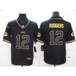 Green Bay Packers #12 Aaron Rodgers Black Gold Throwback Vapor Untouchable Limited Nike NFL Men Jersey