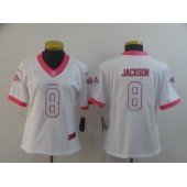 Women Nike Baltimore Ravens #8 LaMar Jackson White Pink Vapor Untouchable Limited Jersey