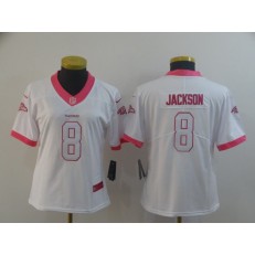 Women Nike Baltimore Ravens #8 LaMar Jackson White Pink Vapor Untouchable Limited Jersey