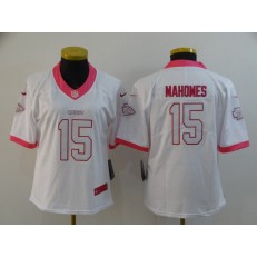 Women Nike Kansas City Chiefs #15 Patrick Mahomes White Pink Vapor Untouchable Limited Jersey