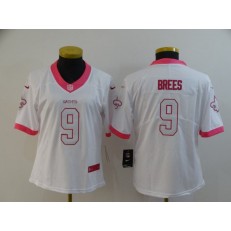 Women Nike New Orleans Saints #9 Drew Brees White Pink Fashion Rush Limited Jersey