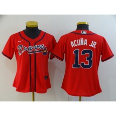MLB Atlanta Braves #13 Ronald Acuna Jr. Red Women 2020 Nike Cool Base Jersey