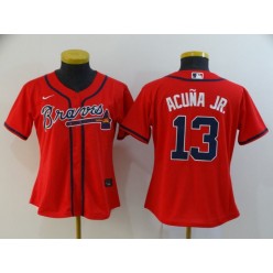 MLB Atlanta Braves #13 Ronald Acuna Jr. Red Women 2020 Nike Cool Base Jersey
