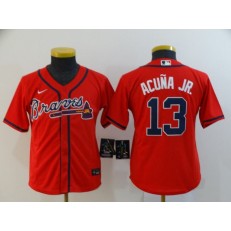 MLB Atlanta Braves #13 Ronald Acuna Jr. Red Youth 2020 Nike Cool Base Jersey