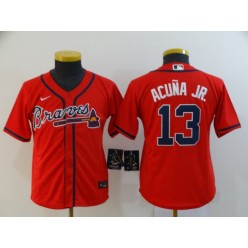 MLB Atlanta Braves #13 Ronald Acuna Jr. Red Youth 2020 Nike Cool Base Jersey