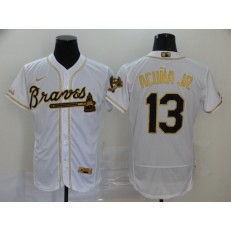 MLB Atlanta Braves #13 Ronald Acuna Jr. White Gold 2020 Nike Flexbase Jersey