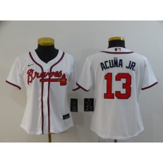 MLB Atlanta Braves #13 Ronald Acuna Jr. White Women 2020 Nike Cool Base Jersey