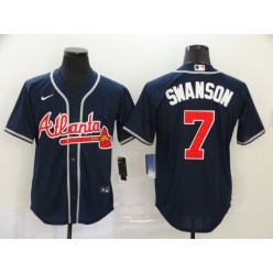 MLB Atlanta Braves #7 Dansby Swanson Navy 2020 Nike Cool Base Jersey