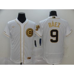 MLB Chicago Cubs #9 Javier Baez White Gold Nike Flexbase Jersey