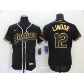MLB Cleveland Indians #12 Francisco Lindor Black Gold 2020 Nike Flexbase Jersey